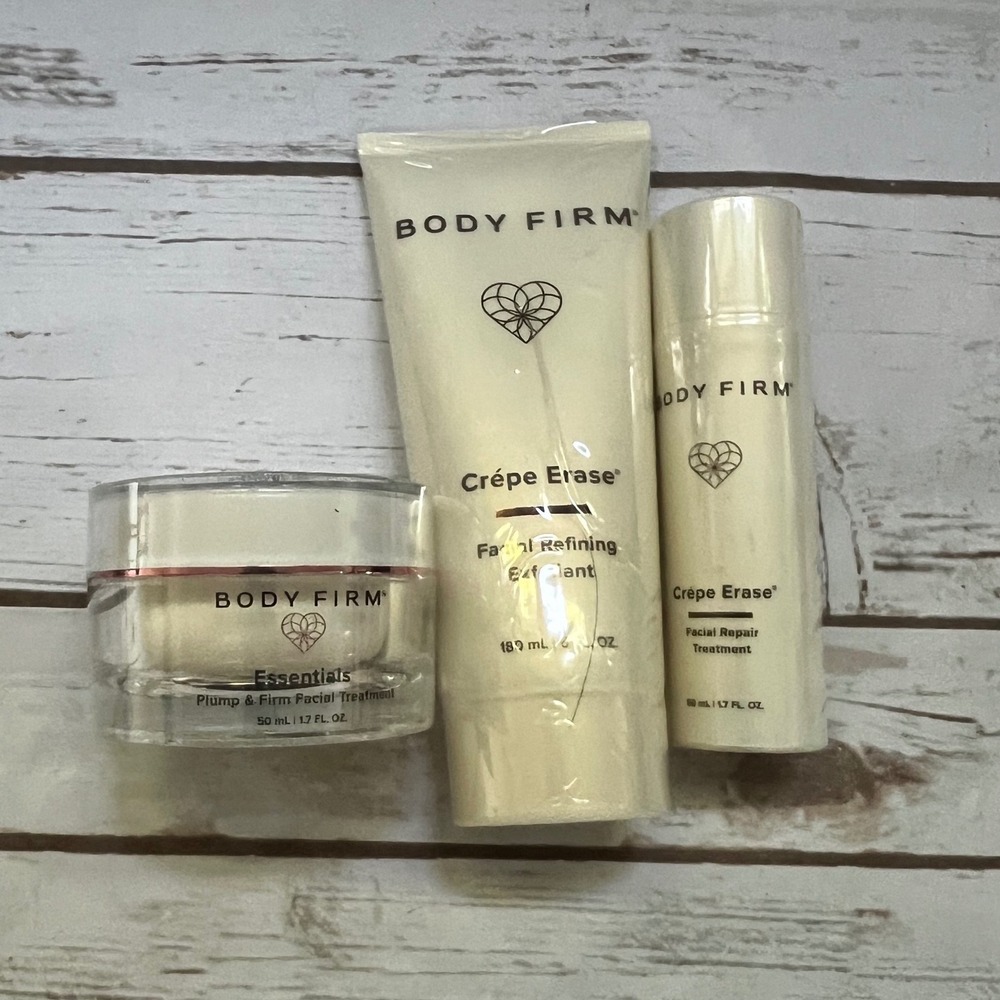 Body Firm Crepe Erase 3pc Facial Set Plump Firm Repair Exfoliant White OS